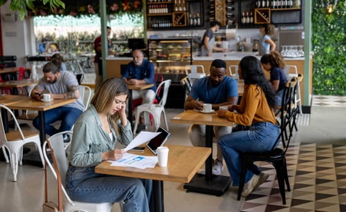 Gen X at work in a coffee shop